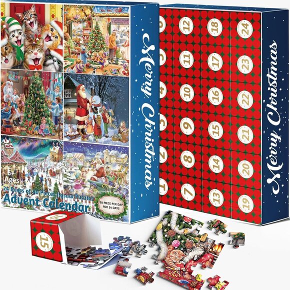 NEW Christmas Advent Calendar 24 Individual Theme Jigsaw Puzzles - Picture 1 of 9